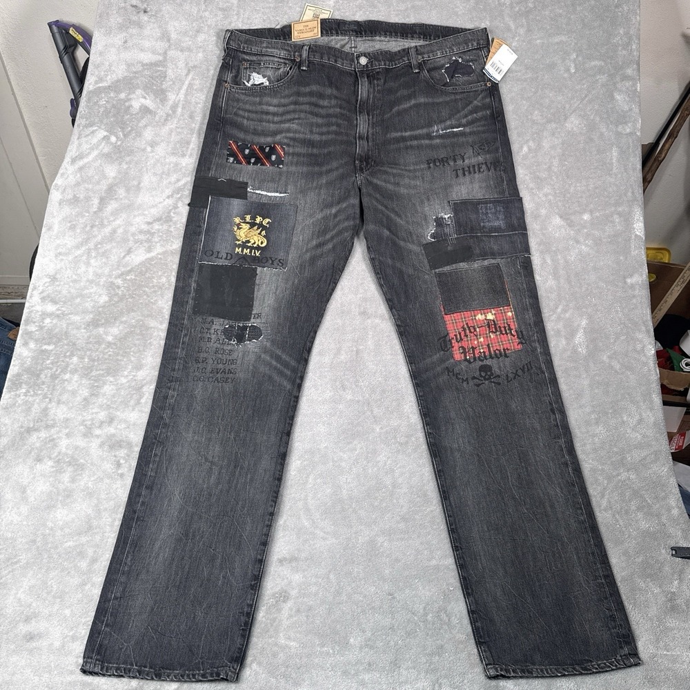 Polo Ralph Lauren Jeans 42x36 Big & Tall Varick Slim Straight Patchwork Graffiti